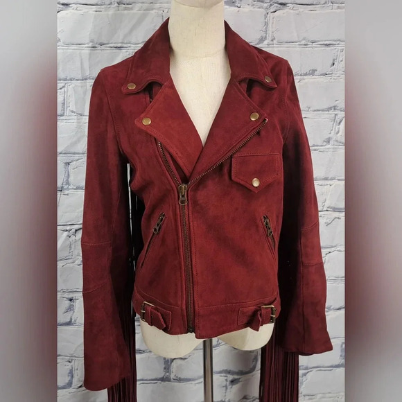 Nasty Gal Women's Leather Real Suede Jacket Fringe Western Boho Red Small - Picture 2 of 16